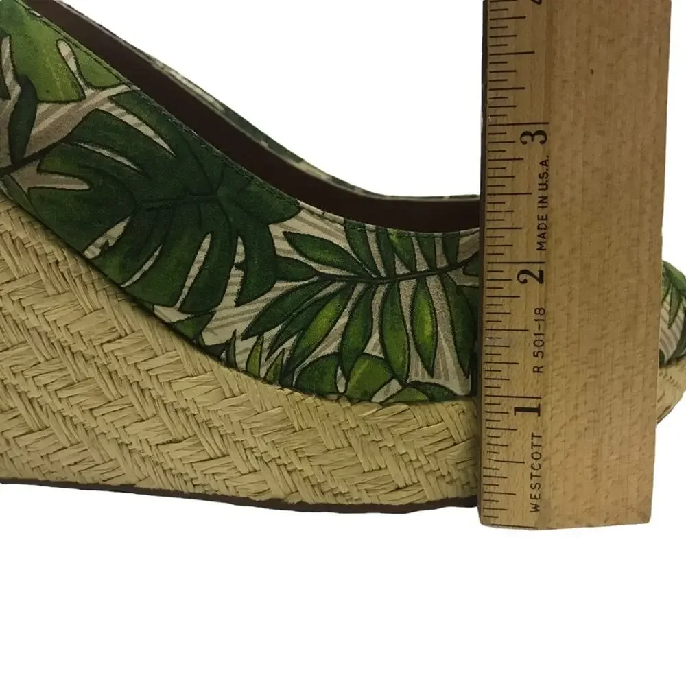 Tahari Taylor Raffia Wedge Sandals tropical palm frond peep toe WOMEN’S SIZE 11